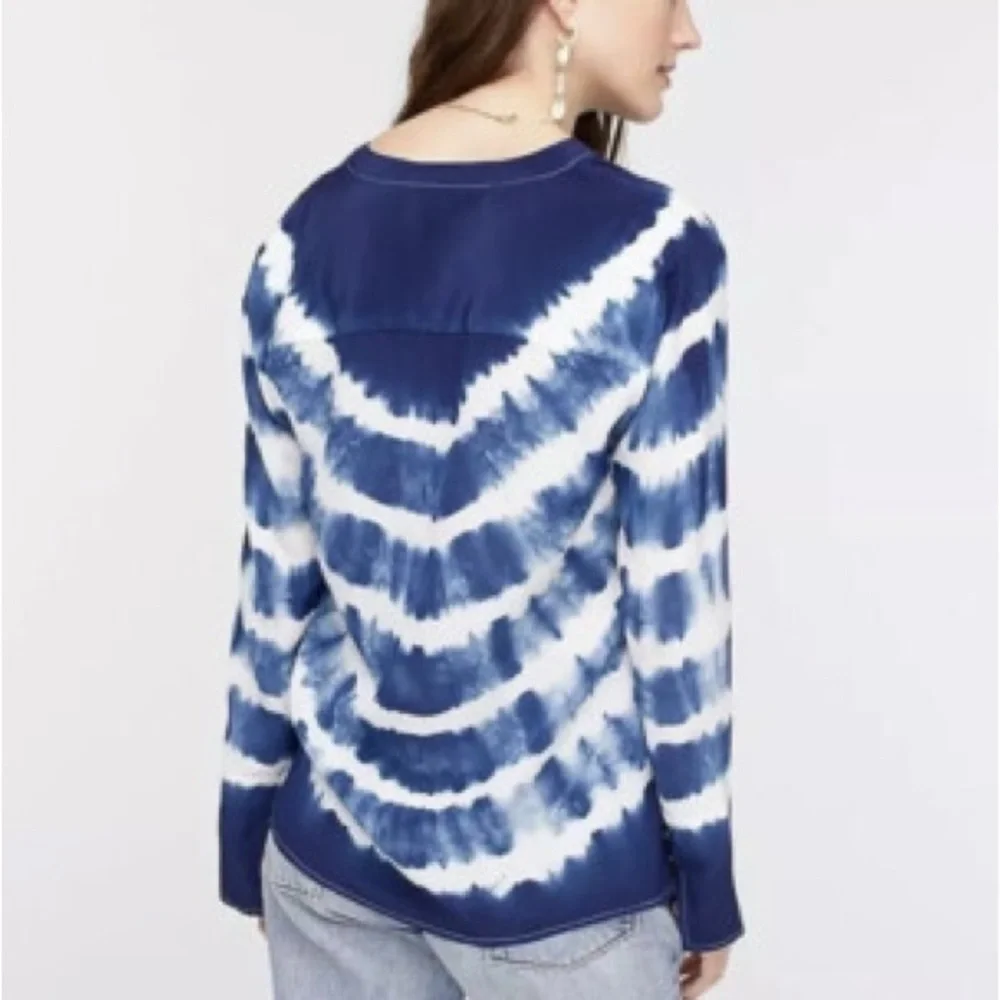 J.Crew 100% Silk Tie Dyed Shibori LS Tunic Popover Blue - Sz Small